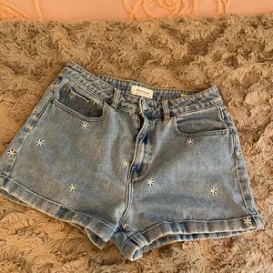 PacSun Light Blue Jean Shorts with White Embroidery
